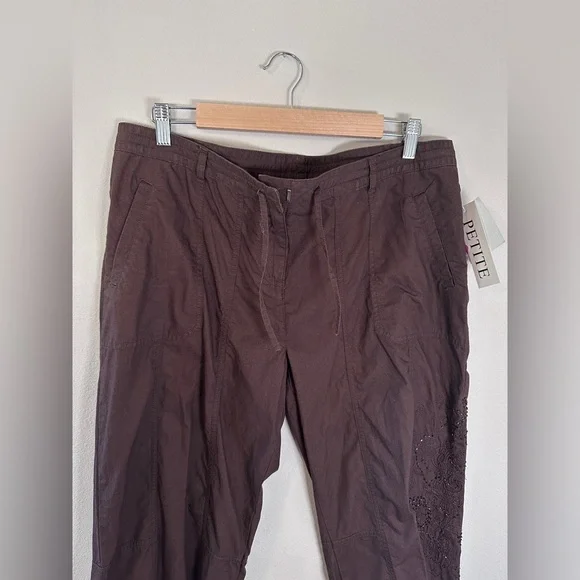 NWT Vntg Bernardo women’s cropped ruched chocolate brown sparkles capri petite L - Picture 2 of 7